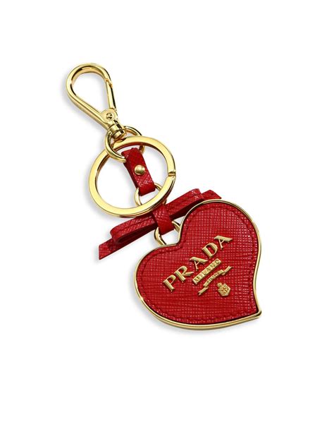 prada heart fur keyring pink and red|prada leather keychain.